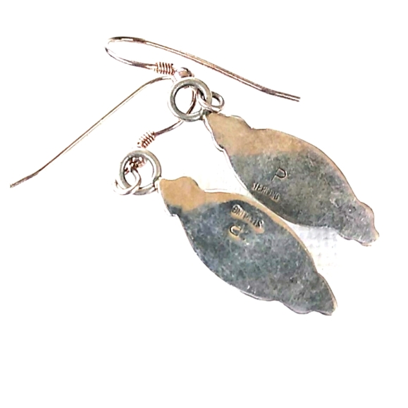 Singed Native American Sterling Silver Blue Opal Drop Earrings VINTAGE - Picture 4 of 8